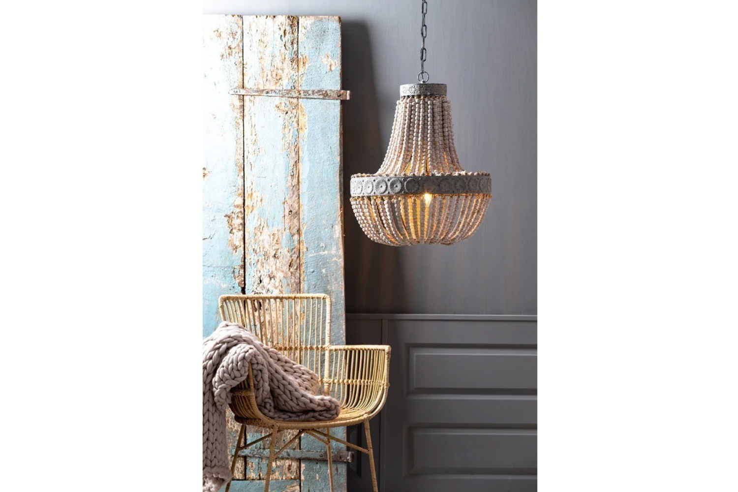 Deckenleuchte Hängeleuchte LUNA von Light & Living Lampe mit Perlen Ø35,5x45 cm Alt Weiß Deckenleuchte Hängeleuchte LUNA von Light & Living Lampe mit Perlen Ø35,5x45 cm Alt Weiß