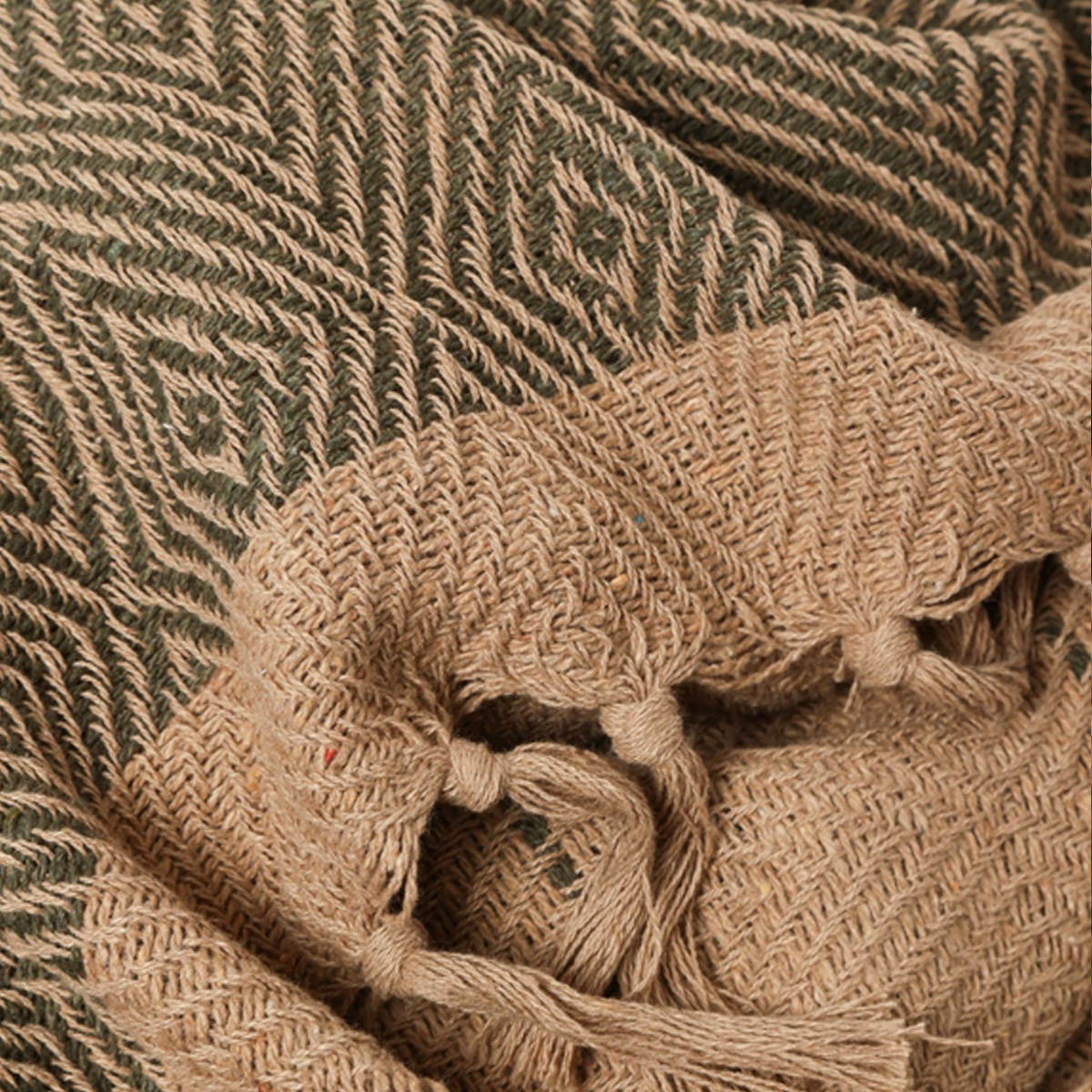 Decke Überwurf Streifen Design 100% Baumwolle 130x180 cm Skandinavisch Cara Grün/Natur