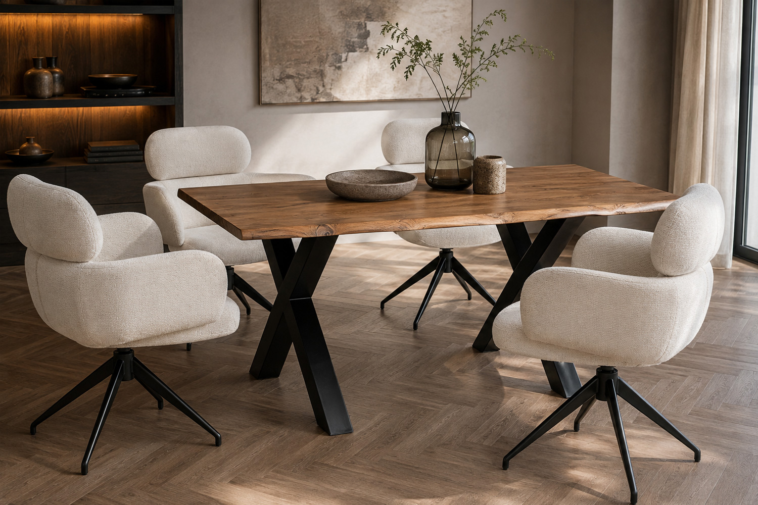 264051MW-esstisch-akazie-140x75-x-beine_4.jpg Esstisch Madrid 140x75 cm Massivholz Baumkante X-Beine Holztisch Akazienholz