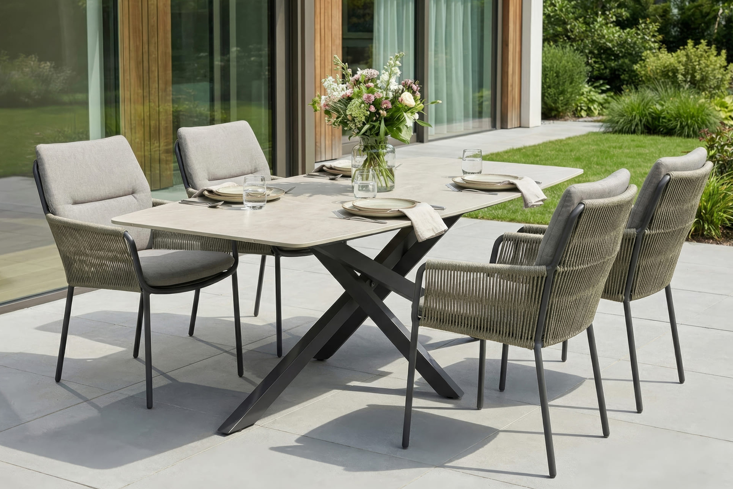 Gartentisch Concord Esstisch Terrassentisch 200x100x75cm sintered stone Anthrazit-Beige