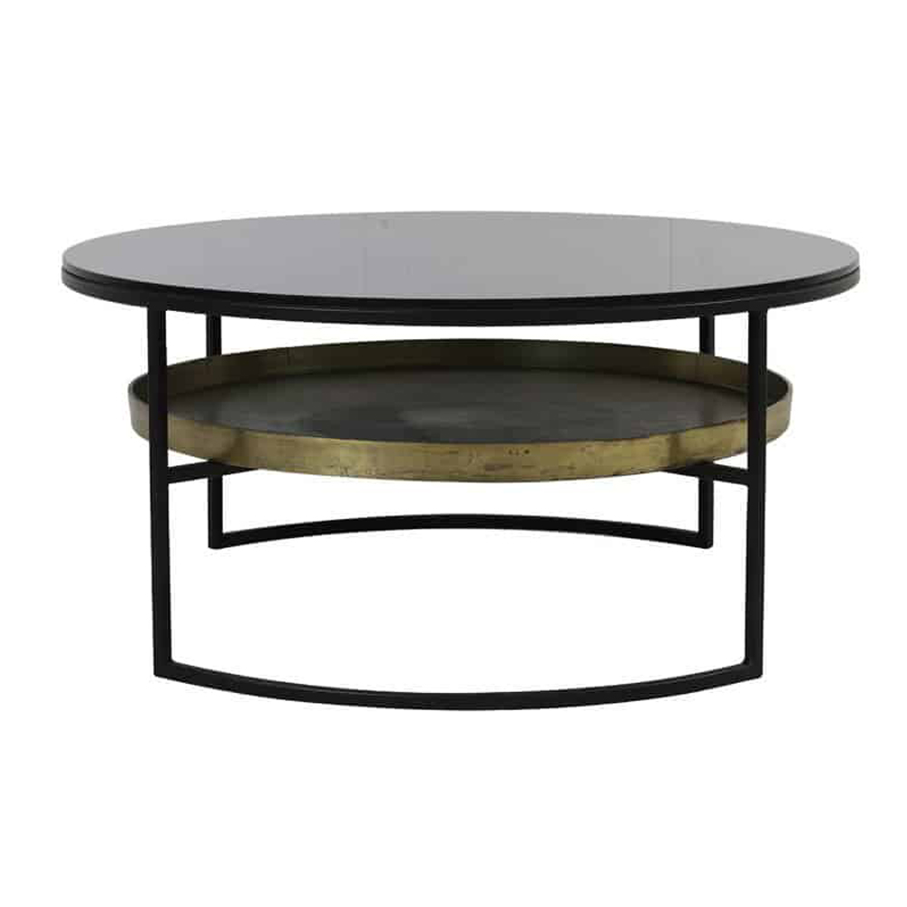 Couchtisch ROWDY von Light & Living Ø88x40 cm Glas Schwarz-Antik Bronze Couchtisch ROWDY von Light & Living Ø88x40 cm Glas Schwarz-Antik Bronze