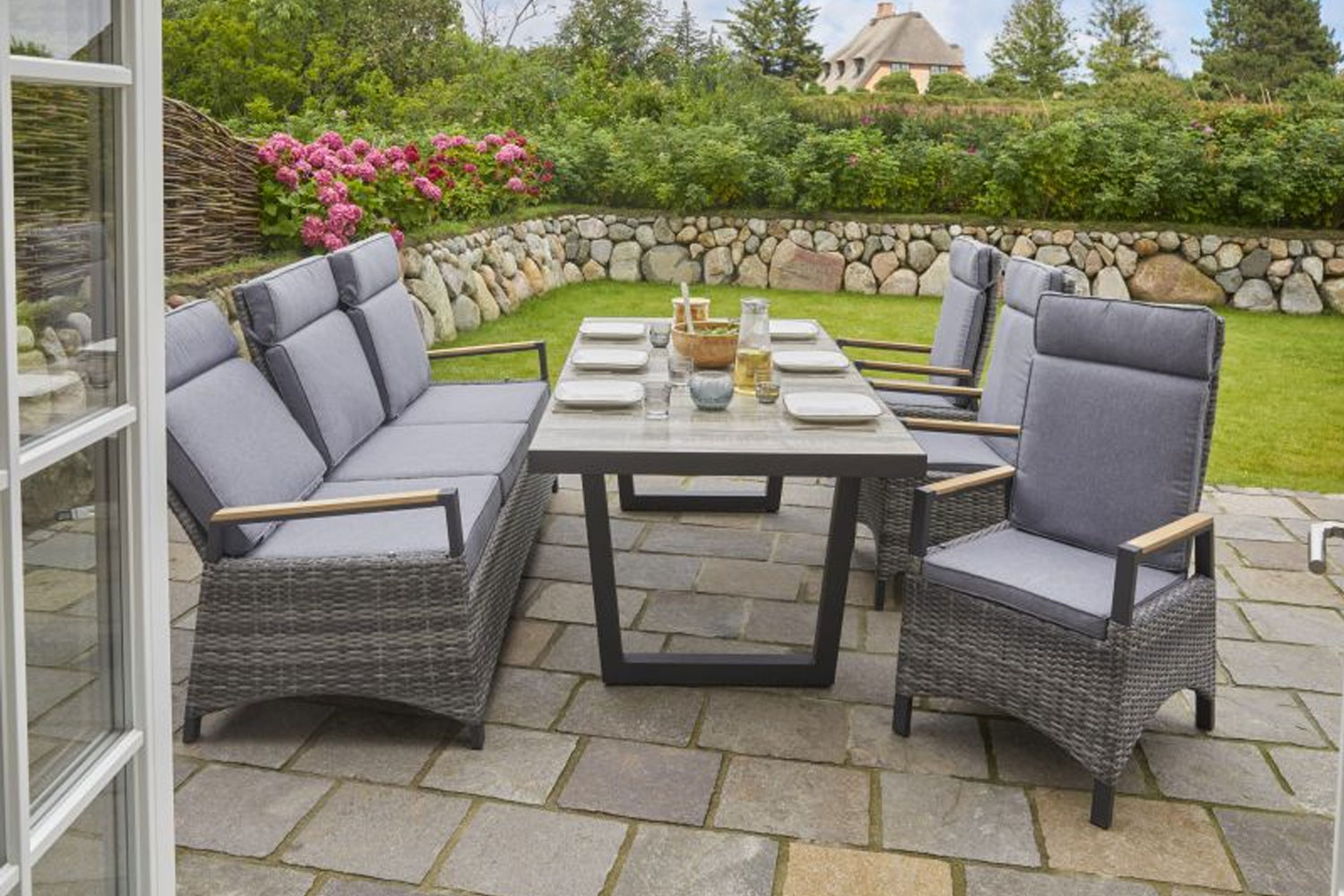 Loungesofa Nizza 3-Sitzer Gartensofa mit Polster Relaxsofa Rope grau