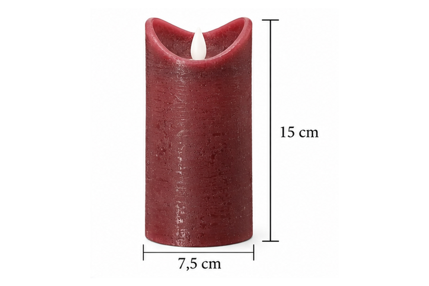 LED-Kerze Ø7,5x15 cm Echtwachs Stumpenkerze Rustikal Timer Dunkelrot