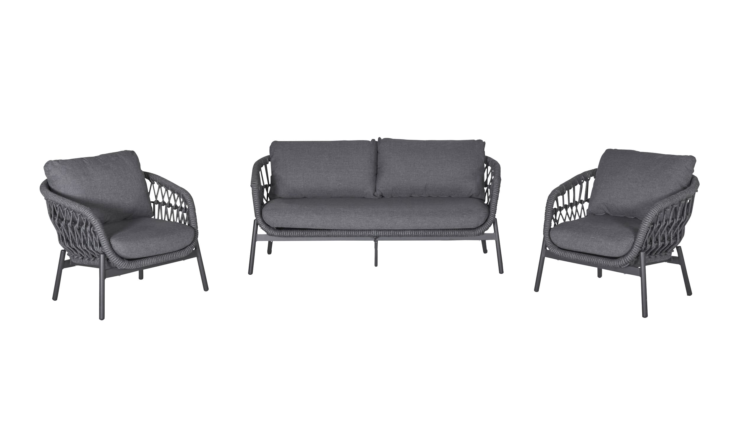 Lounge Set 3tlg. Balu Loungemöbel Sitzgruppe Gartenlounge mit Olefin Auflagen anthrazit