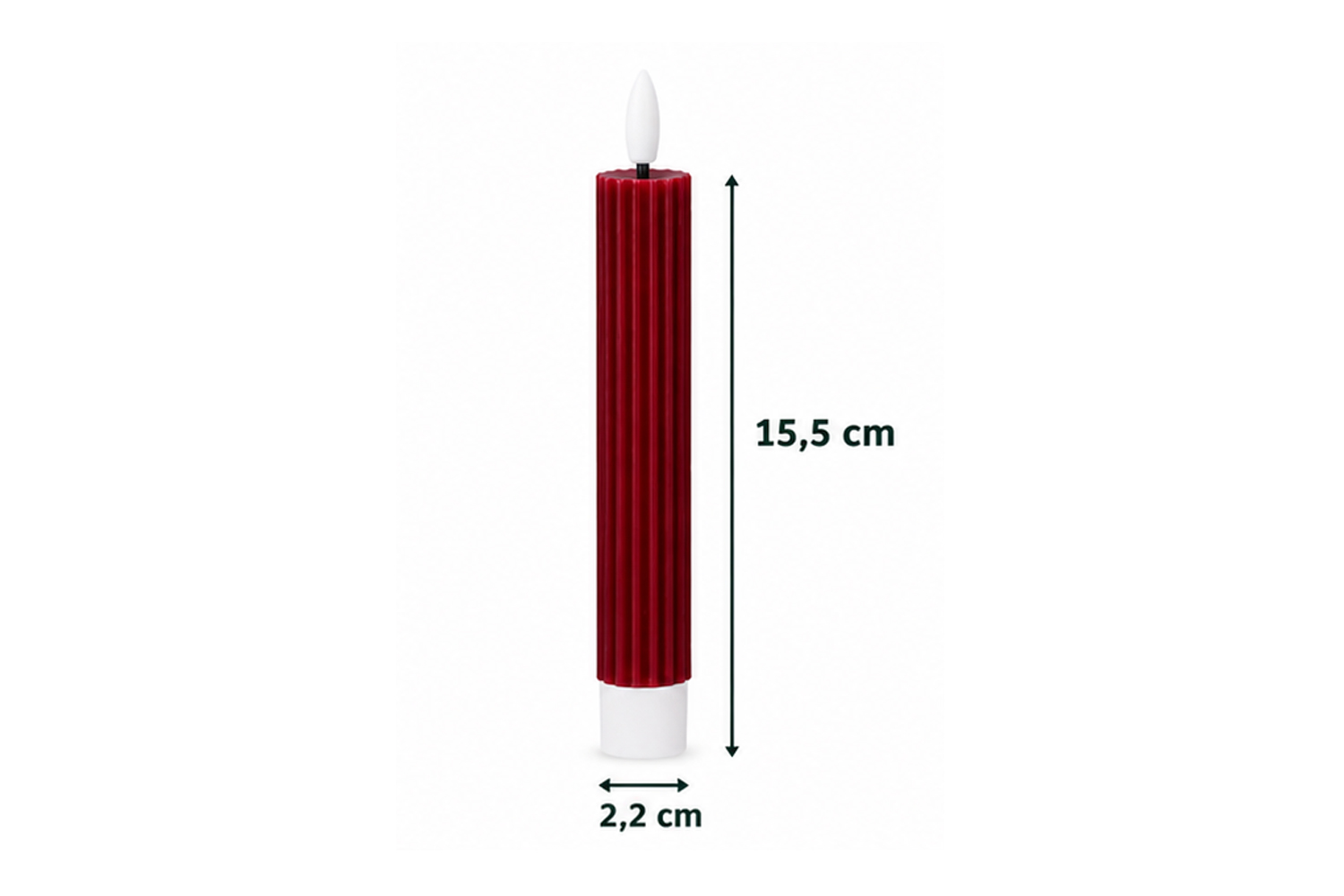 LED-Stabkerzen 2er Set Ø2,2x15,5 cm Dinnerkerze Riffel Timer Dunkelrot