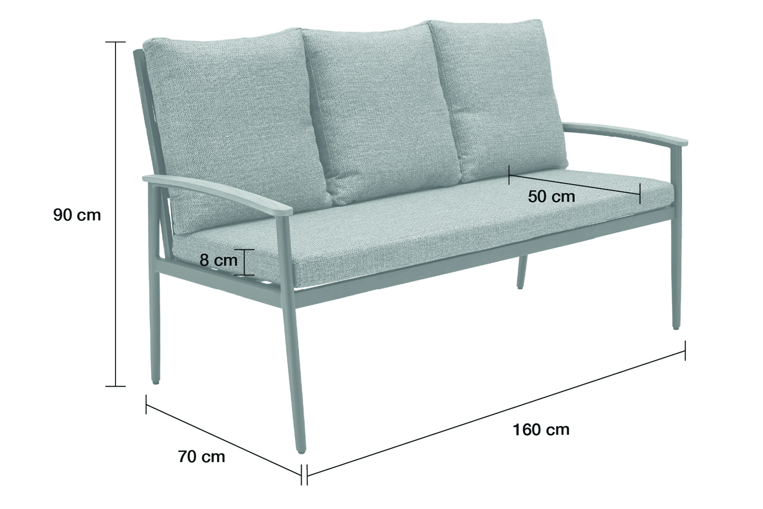 Loungesofa Phoenix 3-Sitzer 160cm Gartensofa mit Polster Teak Rope Anthrazit