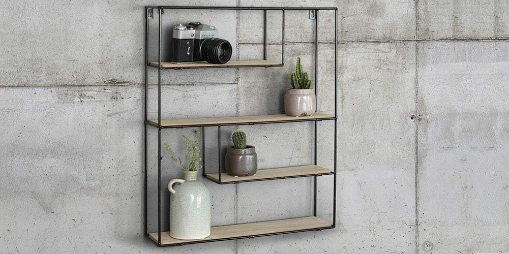 LIFA LIVING Wandregal Bilbao schwarzem Metall Holz Hängeregal 55x45x11 cm