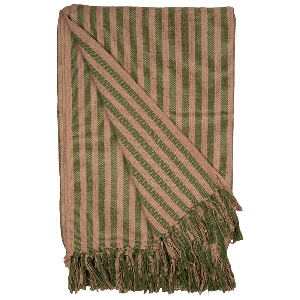 Decke Überwurf Streifen Design 100% Baumwolle 130x180 cm Skandinavisch Grün/Creme Decke Überwurf Streifen Design 100% Baumwolle 130x180 cm Skandinavisch