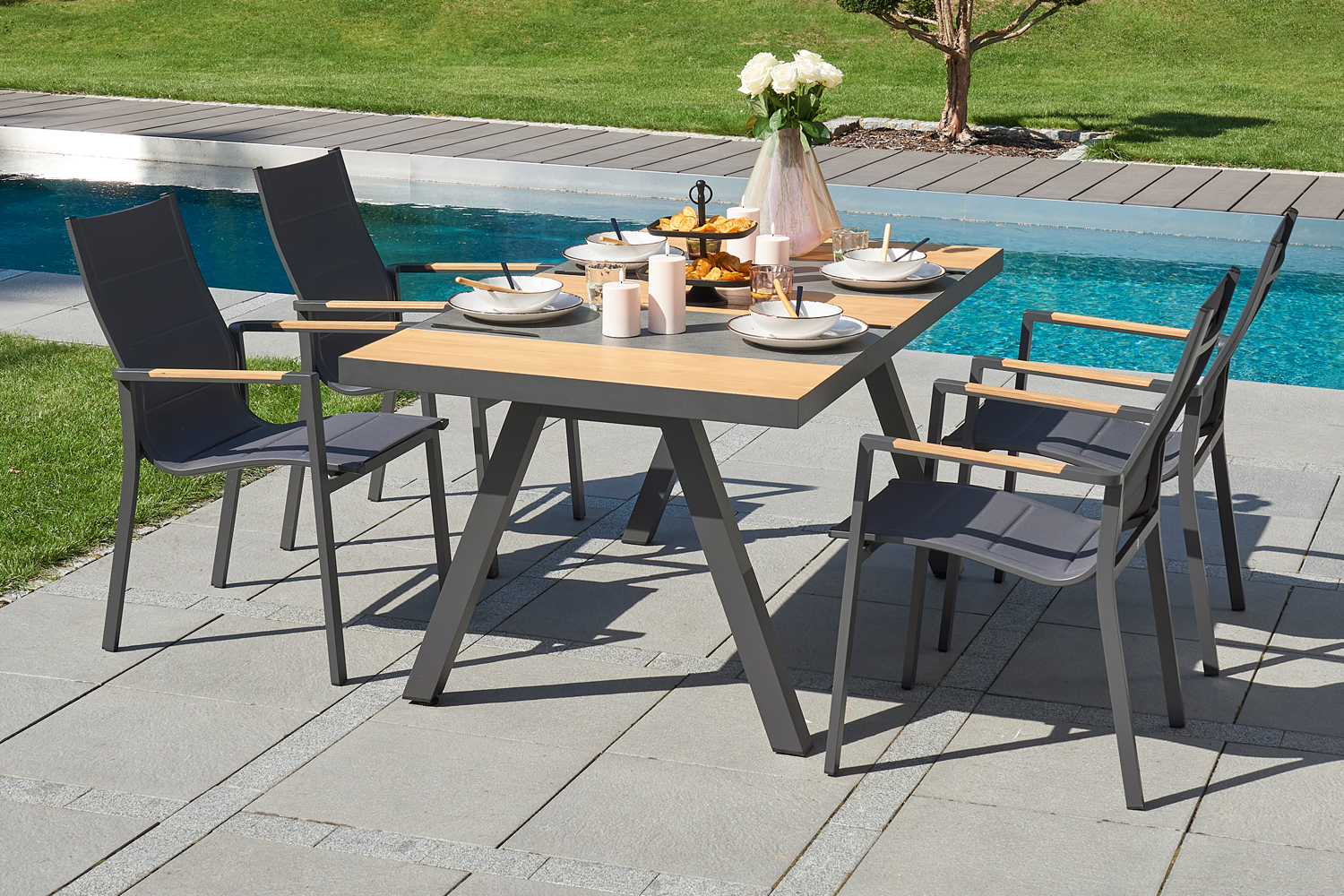 Gartentisch Texas Terrassentisch Esstisch 167x90x75cm Teakholz Anthrazit
