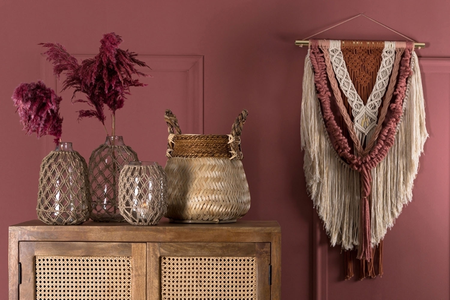 Dekovase Vase NARONA von Light & Living Blumenvase mit Makramee Tischvase Ø15x16,5 cm