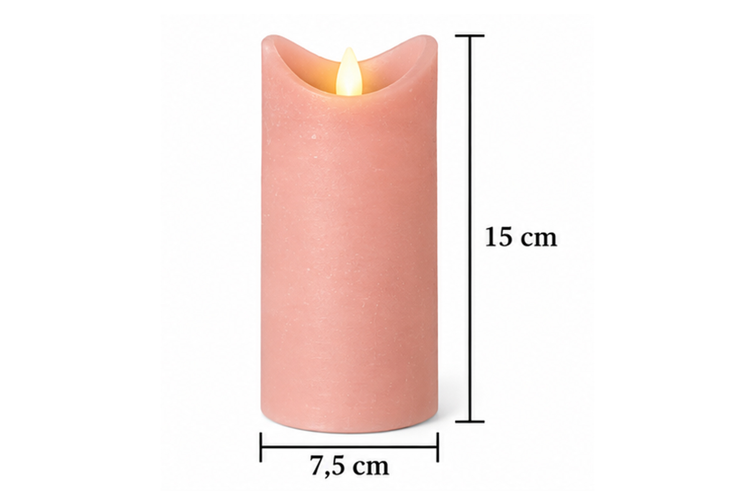 LED-Kerze Ø7,5x15 cm Echtwachs Stumpenkerze Rustikal Timer Rosa