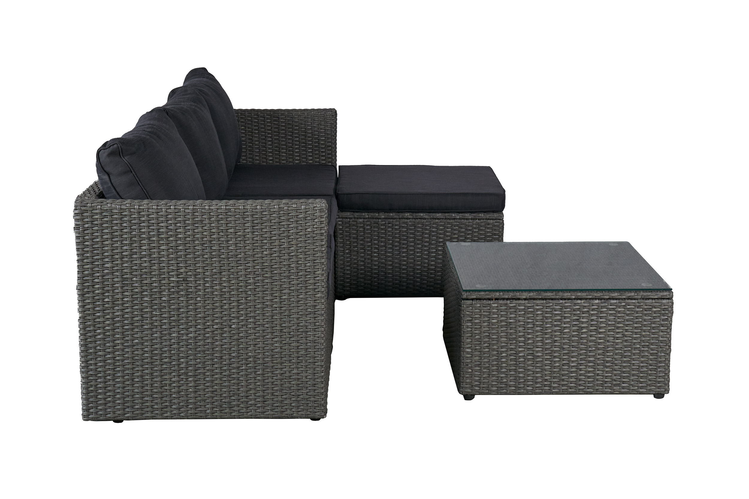 Gartenlounge Ecksofa Balkonset Manila Gartenset mit Tisch + Hocker grau-mix