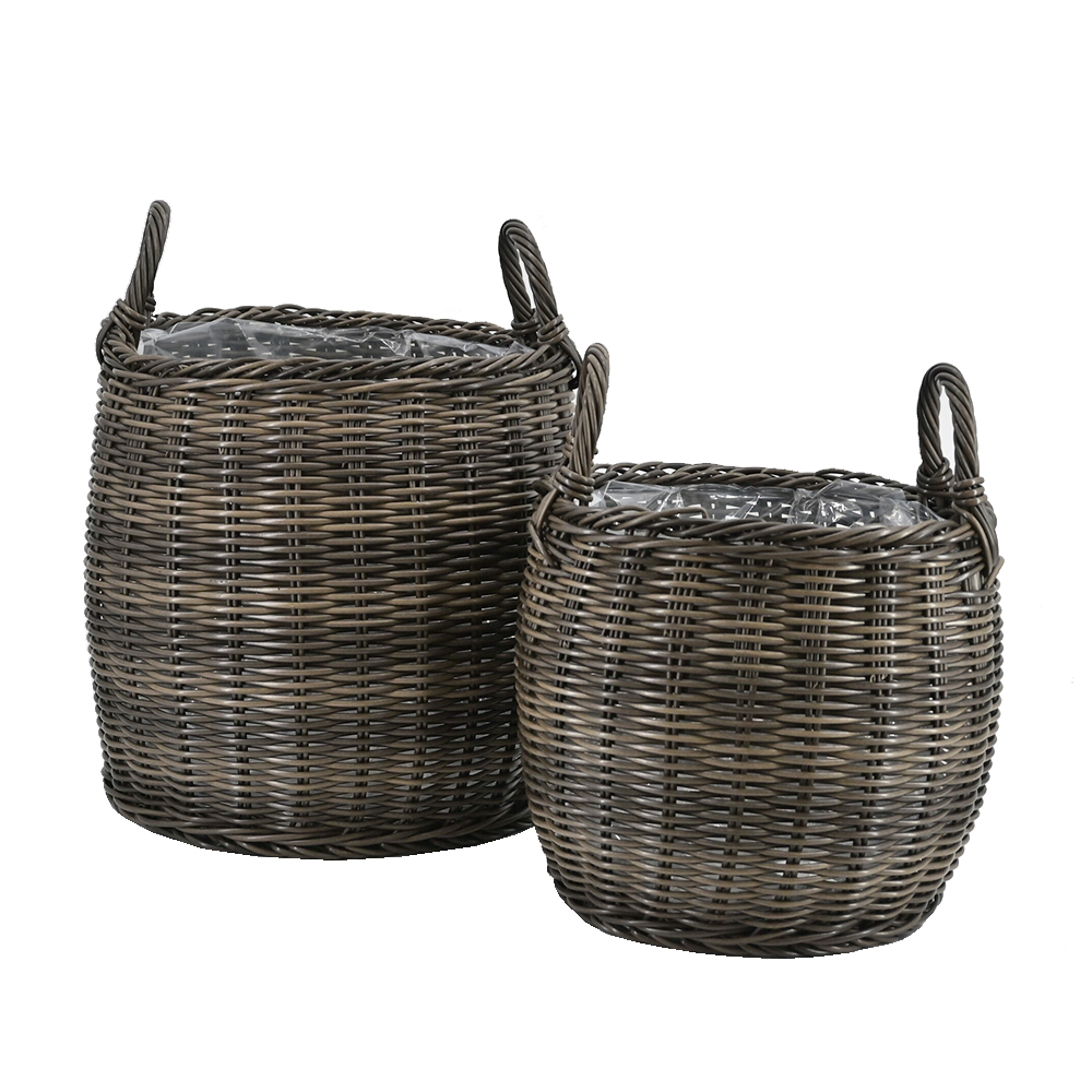 Pflanzkörbe Blumentopf Korb mit Henkel Übertopf 2er Set, Rattan, rund, braun Pflanzkörbe Blumentopf Korb mit Henkel Übertopf 2er Set, Rattan, rund, braun