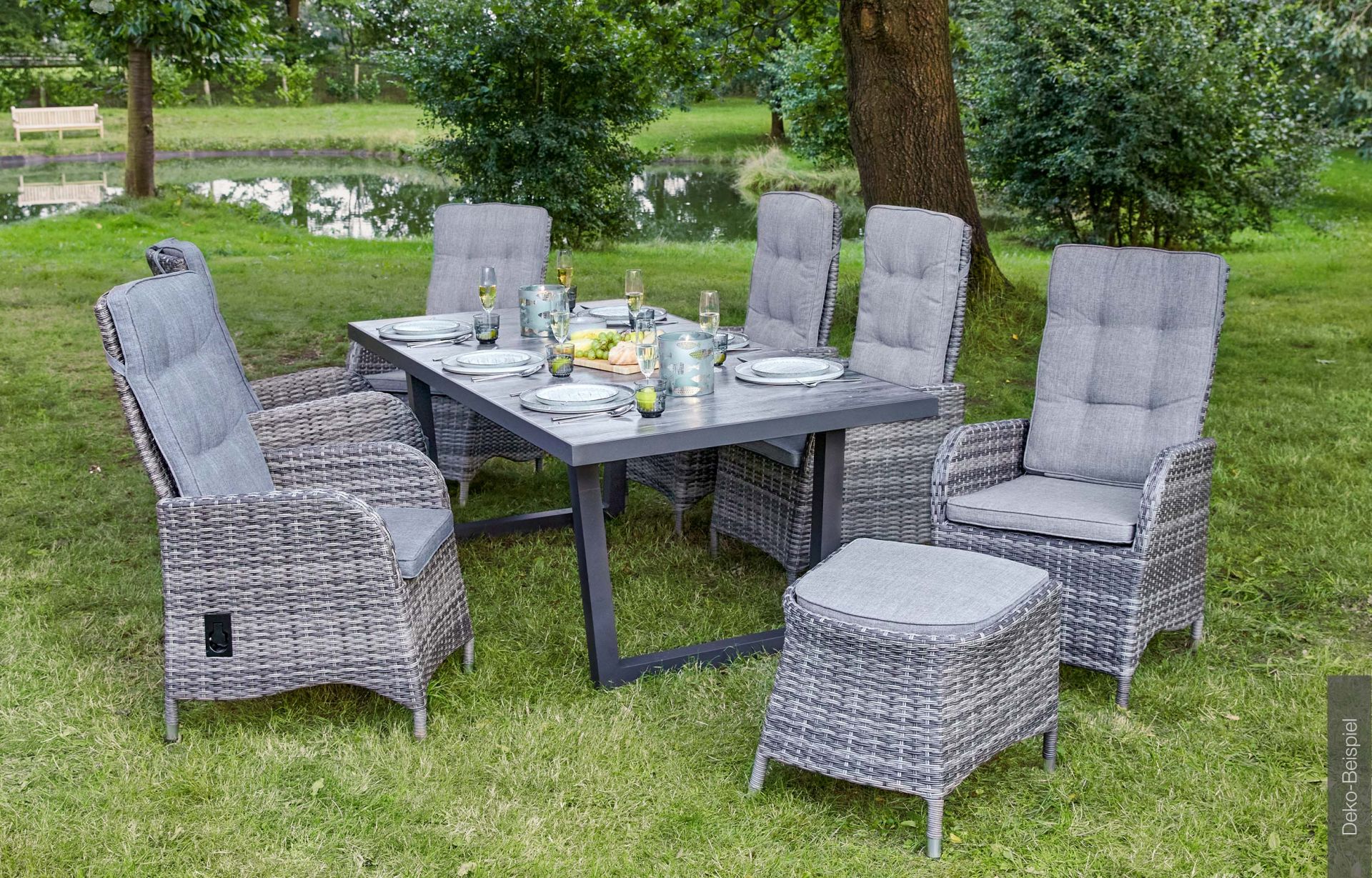 Dining Positionsstuhl Denver Verstellsessel Gartenstuhl Esstischstuhl omega grau Keramiktisch Gartentisch Denver Esstisch mit V-Fuß 200x100x75cm anthrazit