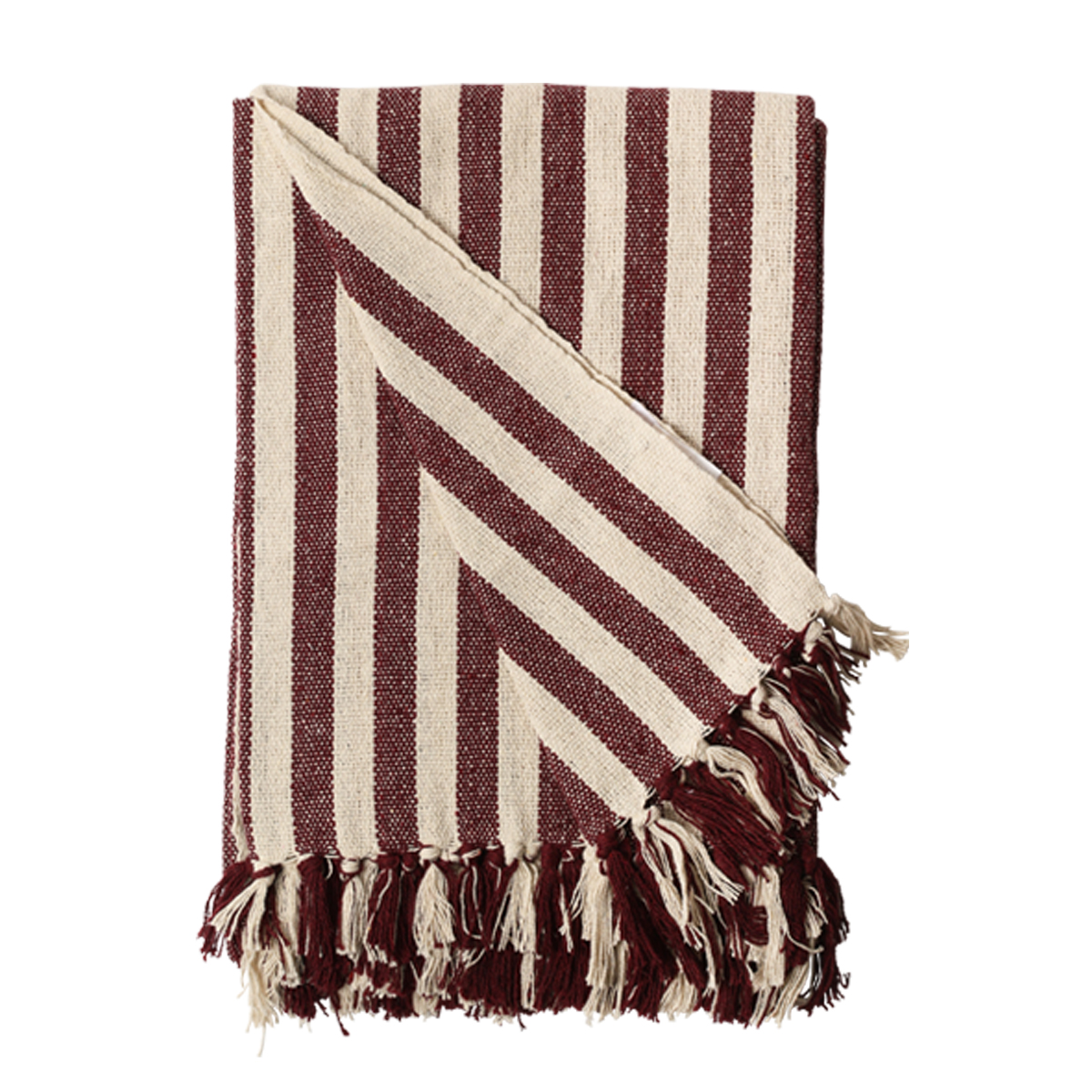Decke Überwurf Gestreift 100% Baumwolle 130x180 cm Skandinavisch Maroon/Natur Decke Überwurf Gestreift 100% Baumwolle 130x180 cm Skandinavisch