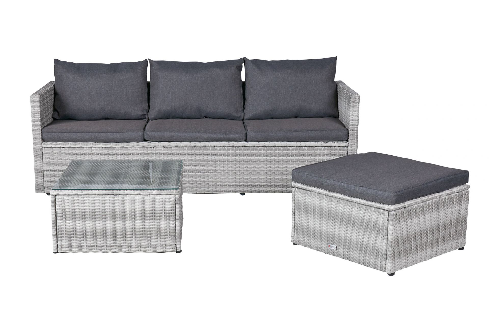Gartenlounge Ecksofa Balkonset Manila Gartenset mit Tisch + Hocker weiß-grau