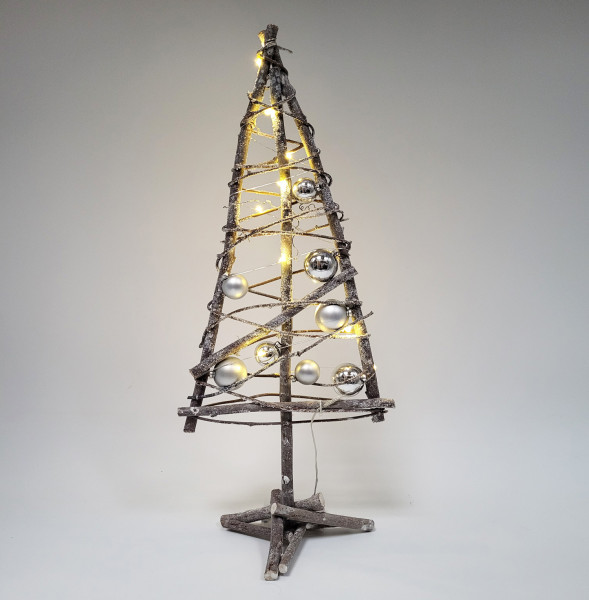 Weihnachtsbaum Deko Baum aus Holz mit Kugeln und LED Beleuchtung