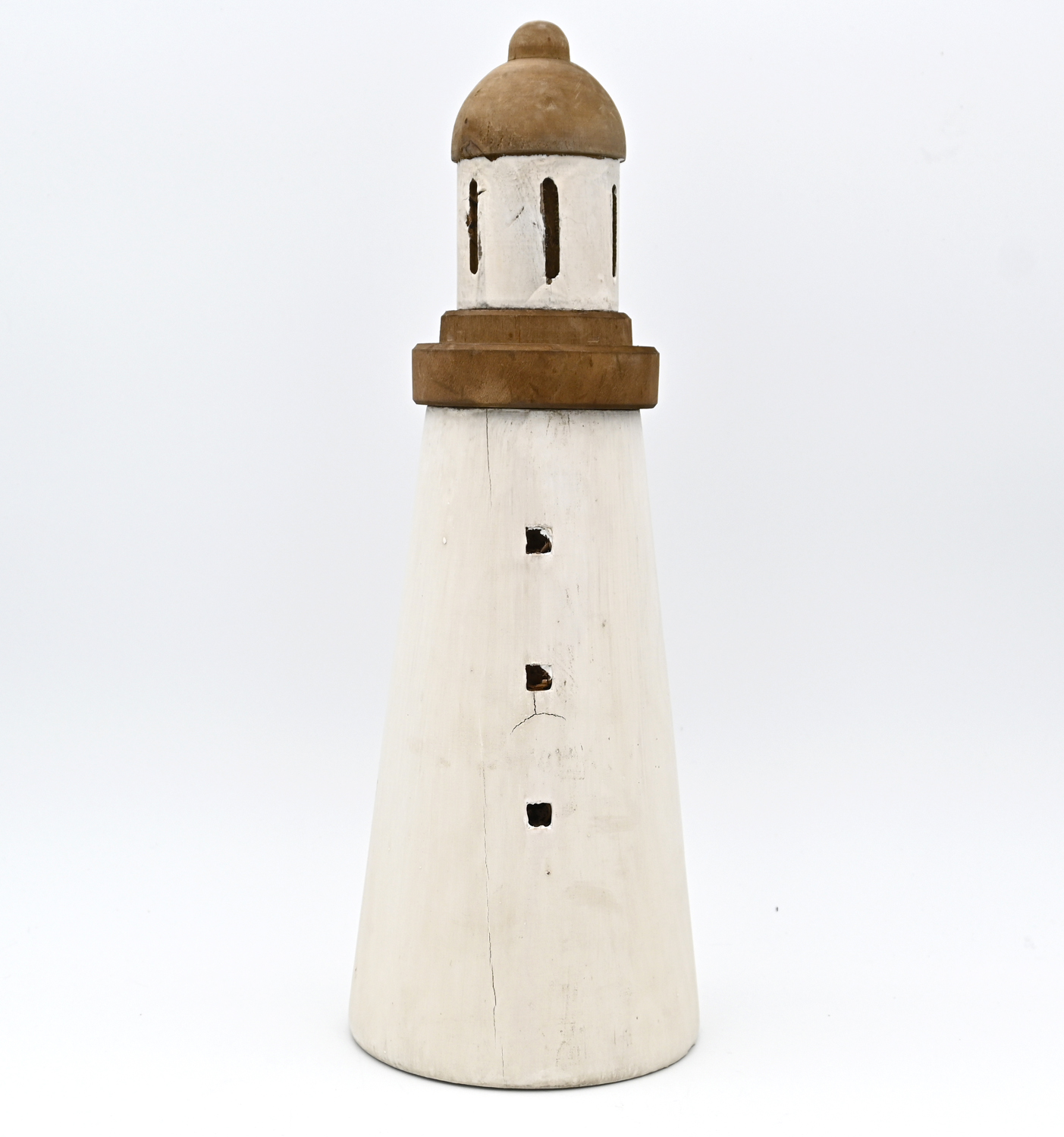 Leuchtturm aus Holz Skulptur als maritime Deko 45 cm Zimmerdeko Bad 